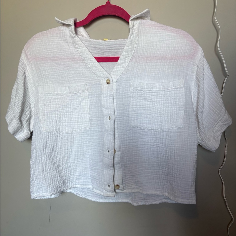 White Button-Up Cropped Shirt
